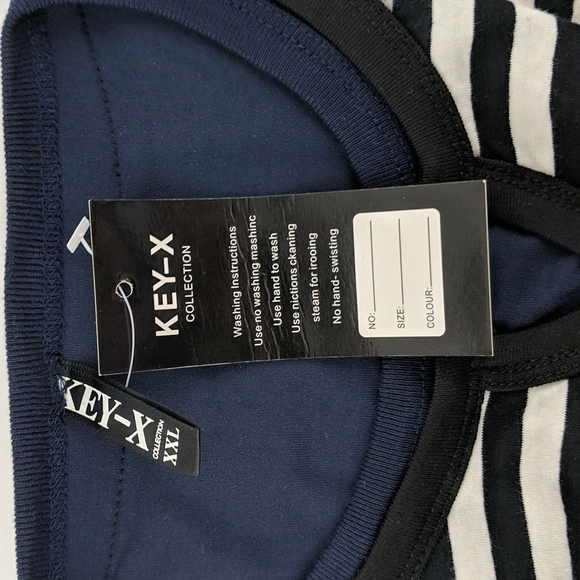 Key-X Collection Top Size XXL White Blue Grey Stripe Long Sleeve Round Neckline - Picture 7 of 7